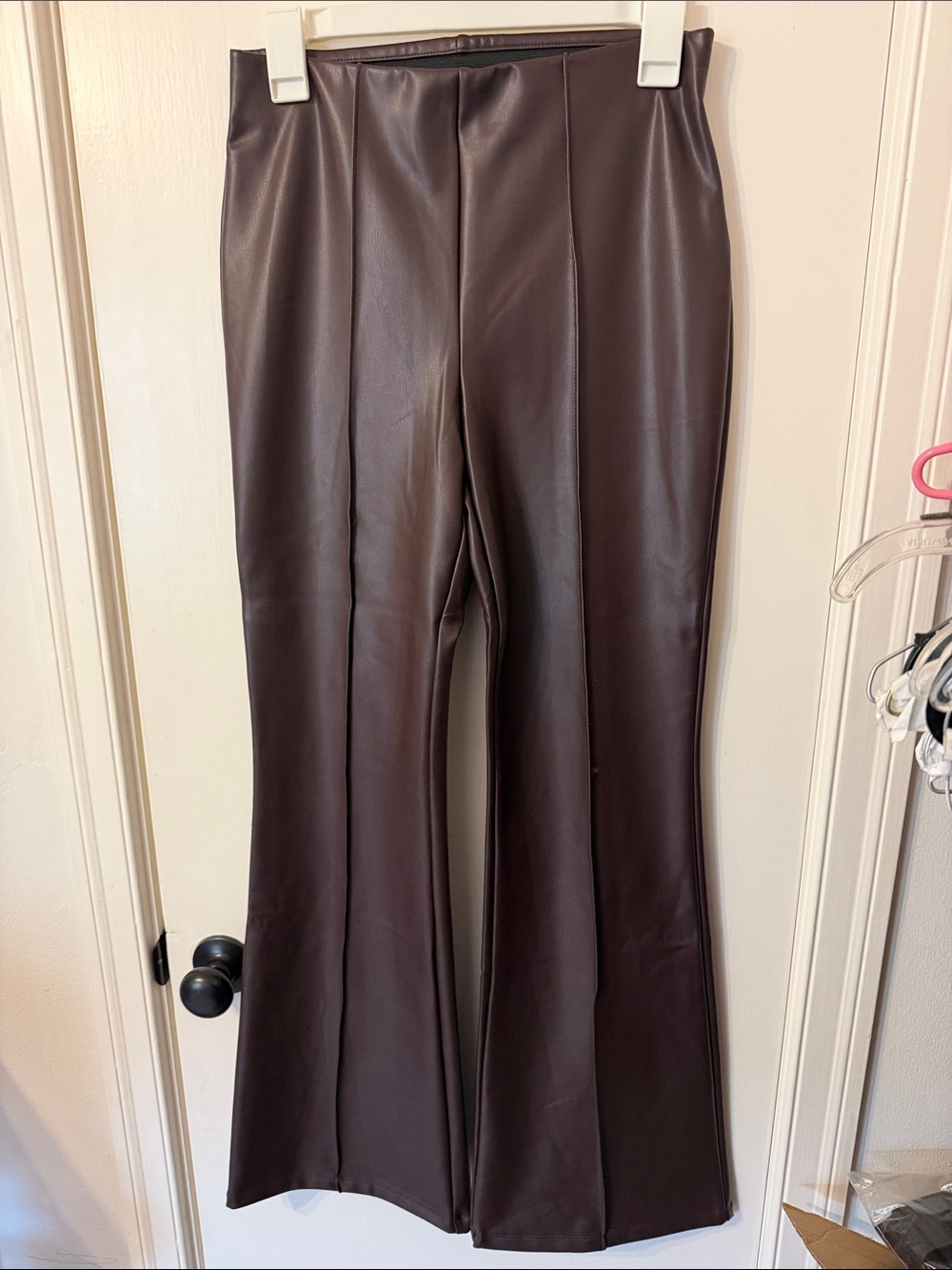 a new day Faux Leather Pull On Flare Pants in Brown/Maroon
